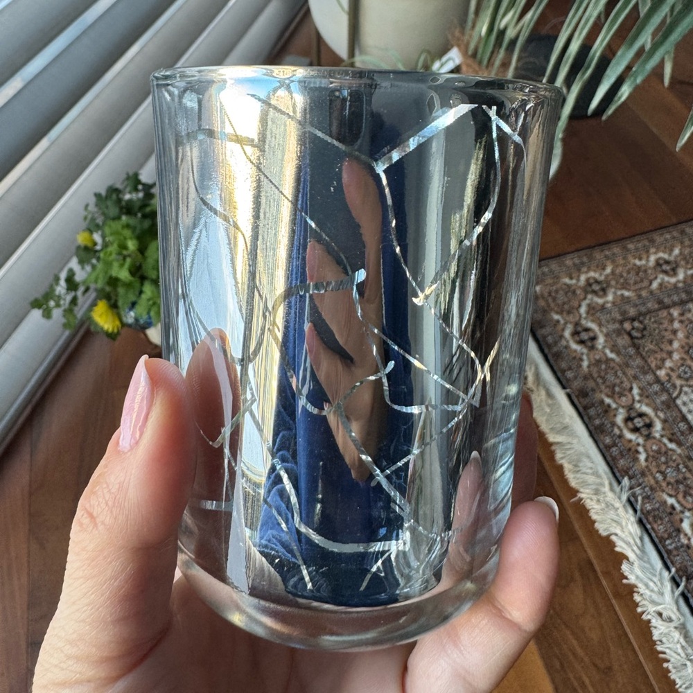 Elegant Silver Glass Candle/Pen/Brush Holder Cup